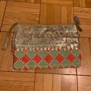 NWOT Anthropologie padded clutch with leather and beading